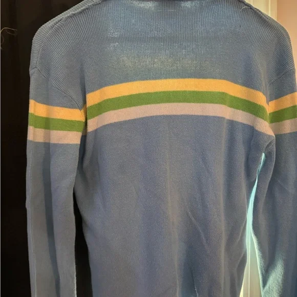 Free People Blue Sweater with Green and Yellow Stripes Vintage size L